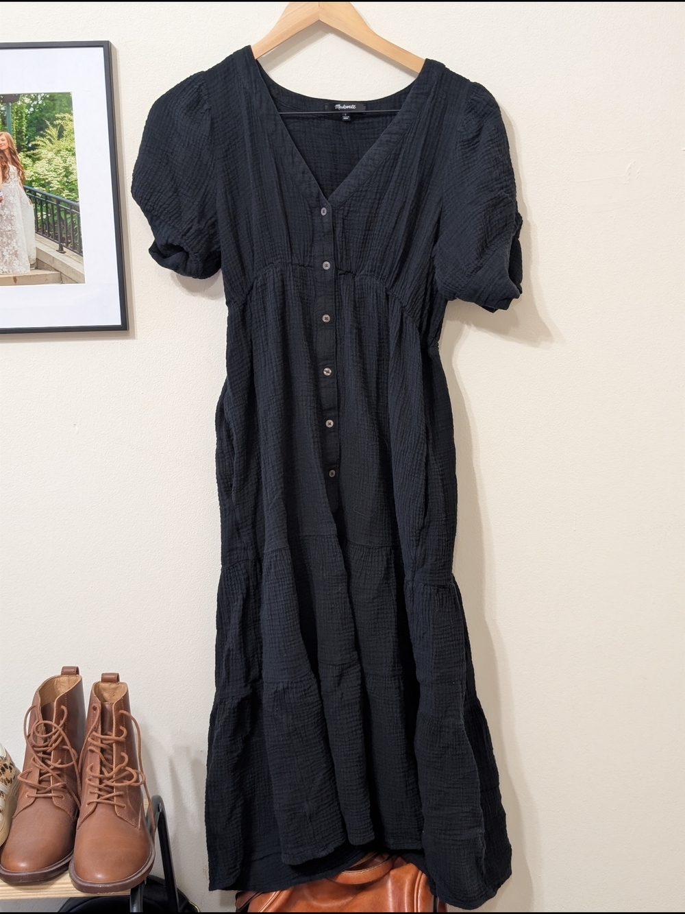 Madewell Black Button-Front V-Neck Maxi Dress